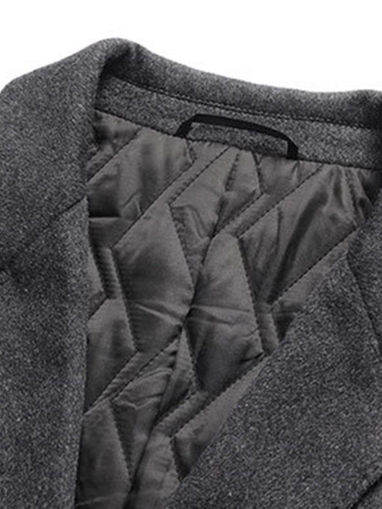 Manteau Mi-long À Revers Cranté Uni Pour Hommes