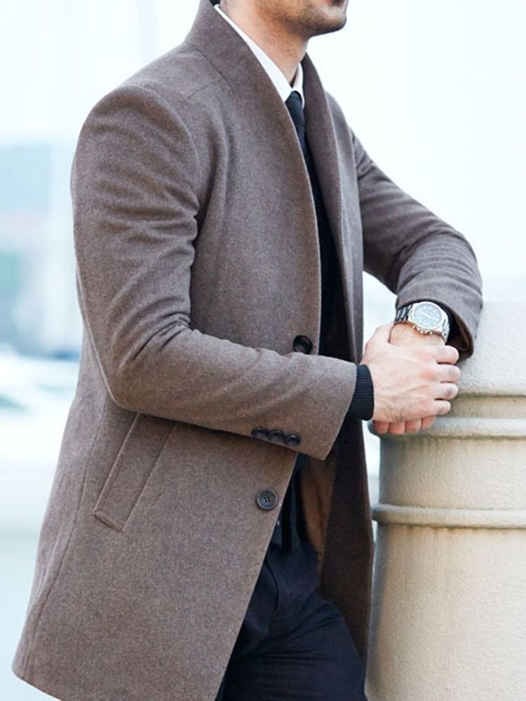 Manteau Mi-long Uni À Boutonnage Simple Pour Hommes