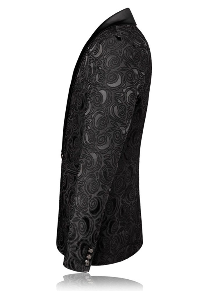 Blazer De Boule De Mariage Pour Hommes À Imprimé Noir Et Coupe Slim