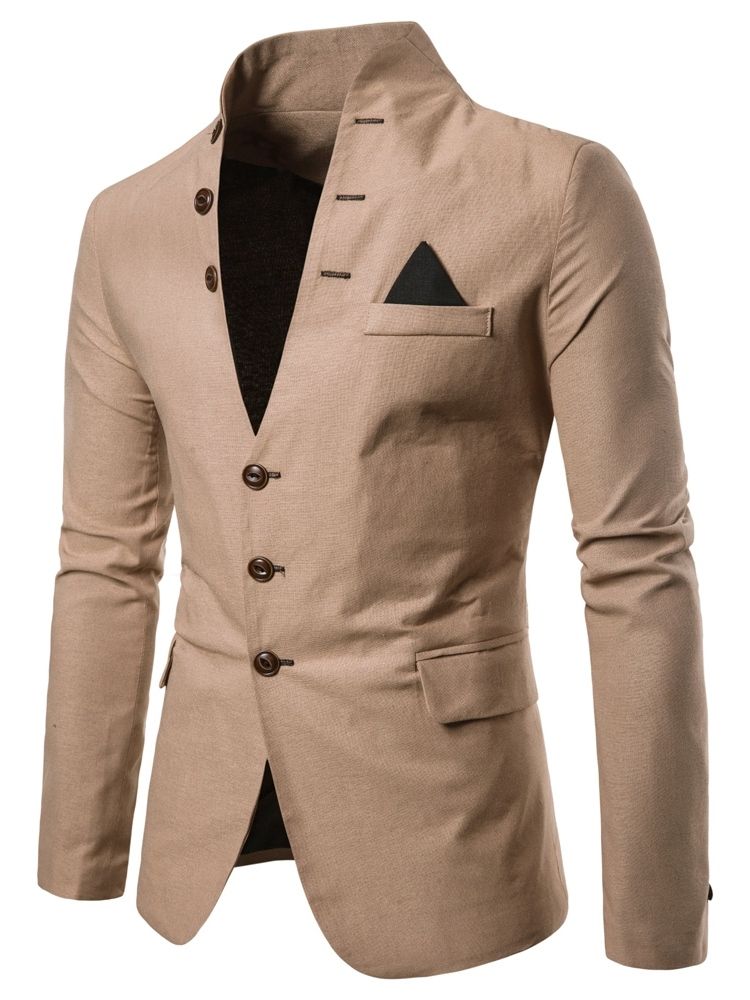 Blazer Décontracté Pour Hommes À Col Montant Et À Poche Simple