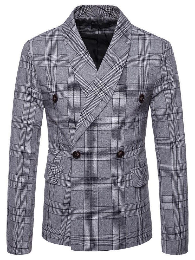 Blazer Décontracté Pour Hommes À Double Boutonnage À Carreaux