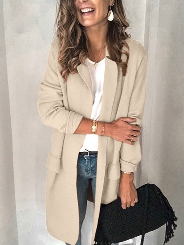 Blazer Uni À Manches Longues Et Revers Crantés Pour Femmes