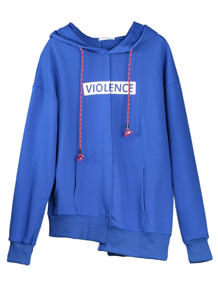 Sweat À Capuche Asymétrique À Poche Kangourou Imprimé Lettre Pour Femme