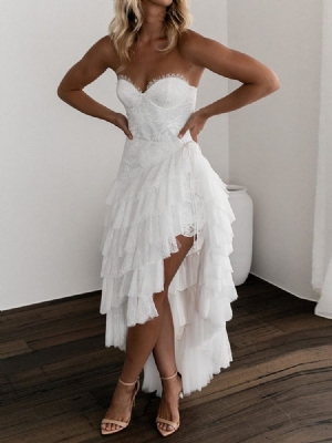 Robe Blanche Asymétrique En Patchwork Pour Femmes Longueur Au Sol Sans Manches Robe D'invité De Mariage