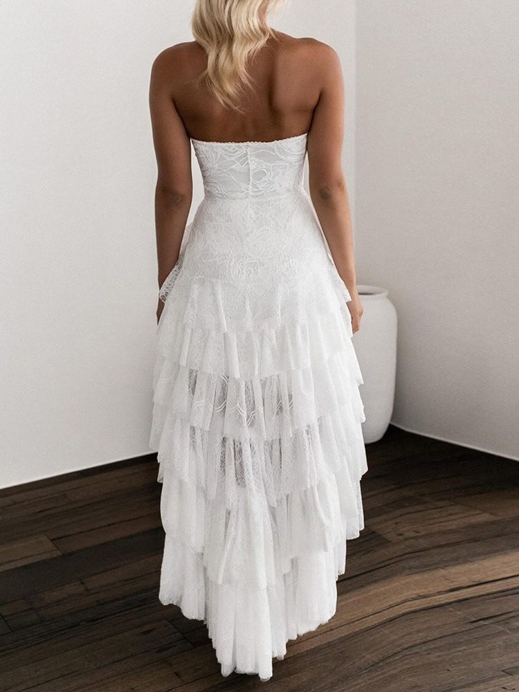 Robe Blanche Asymétrique En Patchwork Pour Femmes Longueur Au Sol Sans Manches Robe D'invité De Mariage