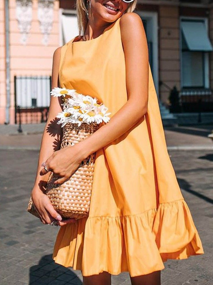Robe À Col Rond Au-dessus Du Genou Sans Manches Pour Femmes