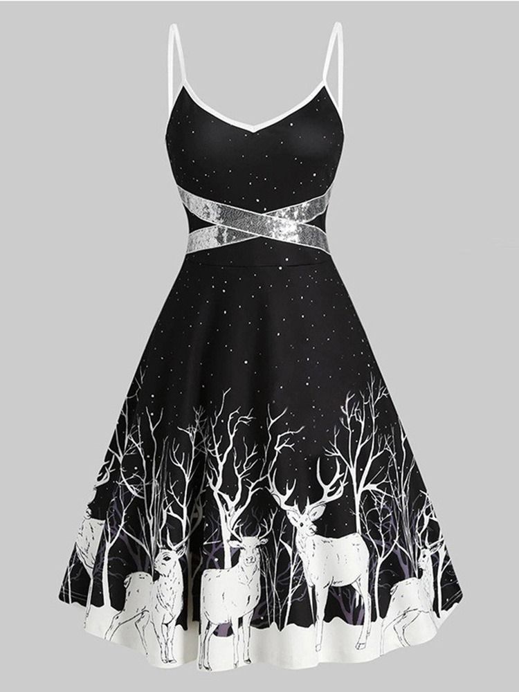 Robe De Dessin Animé D'expansion Sans Manches À Col En V Pour Femmes