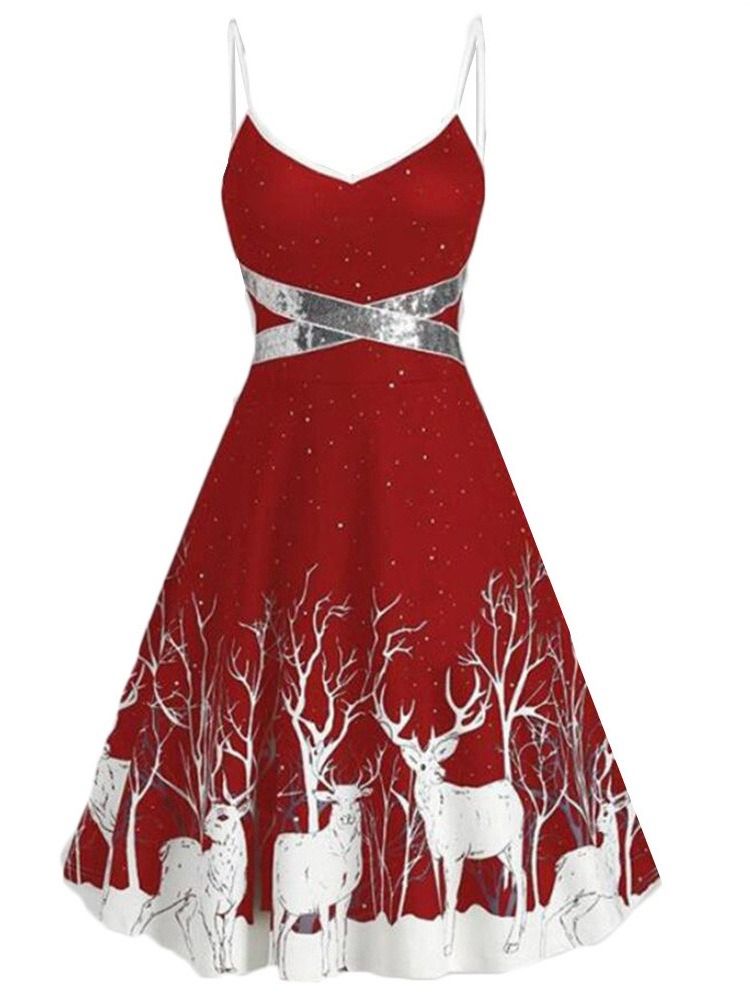 Robe De Dessin Animé D'expansion Sans Manches À Col En V Pour Femmes
