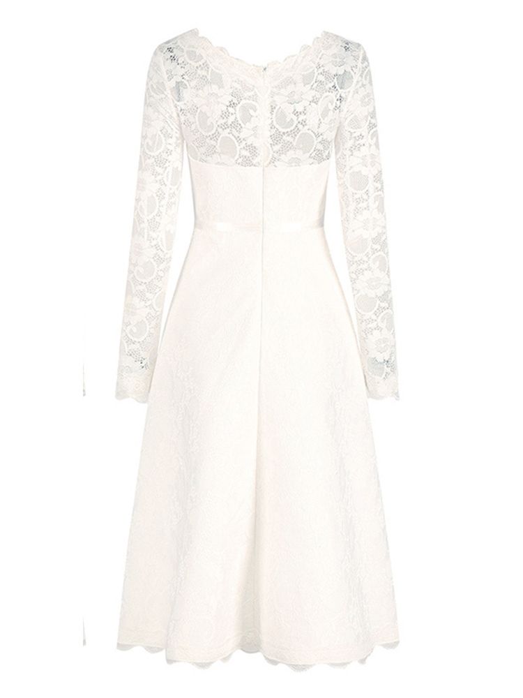 Robe Élégante En Dentelle Creuse À Col En V À Mi-mollet Pour Femmes