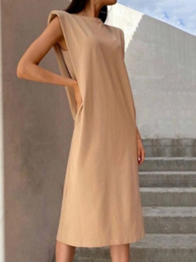 Robe De Femme De Bureau Fendue Mi-mollet Mi-mollet À Manches Courtes