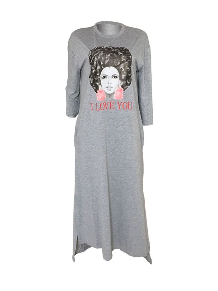 Robe À Lettres Régulières À Col Rond Et Mi-mollet Pour Femmes