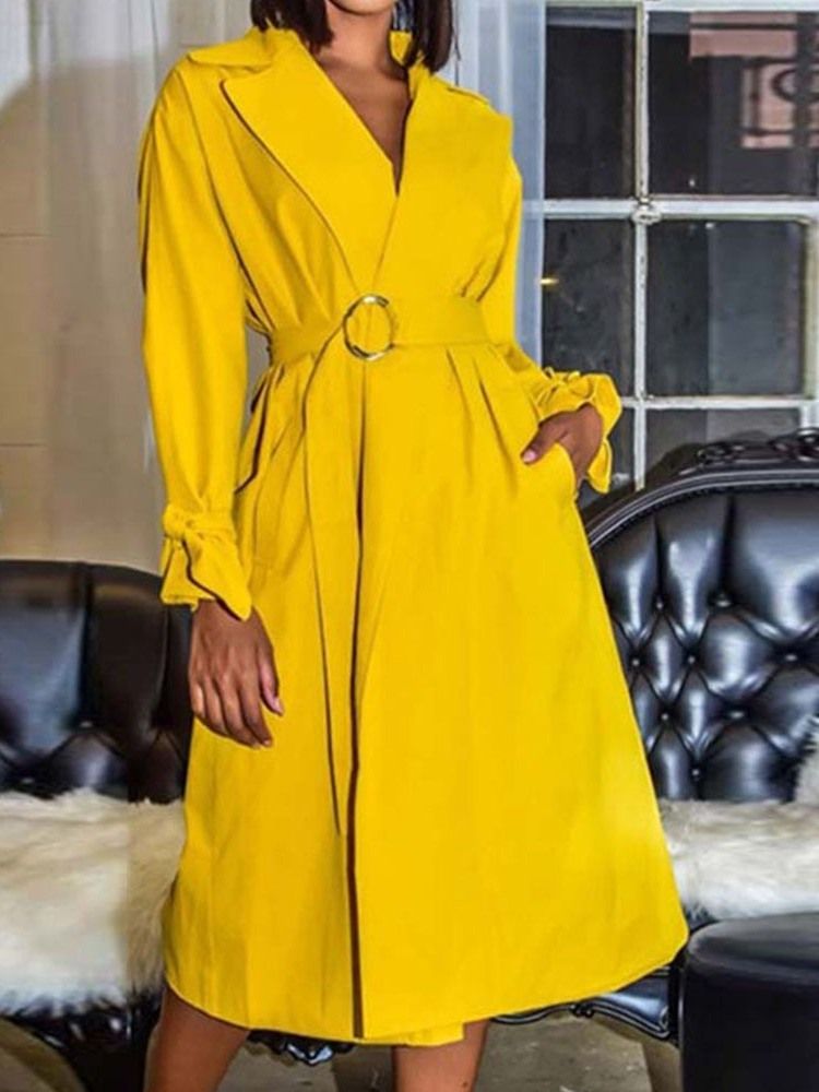 Robe Mi-longue Coréenne À Manches Longues Et Boutons Mi-mollet Pour Femmes