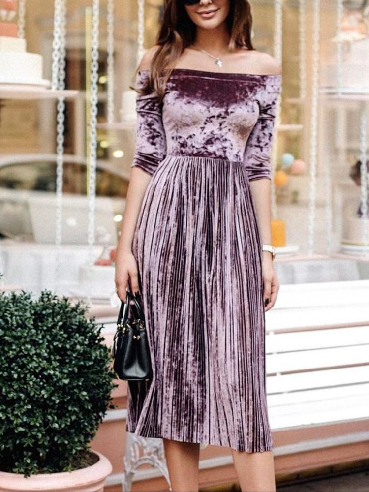 Robe Plissée D'automne À Manches Trois-quarts Pour Femmes
