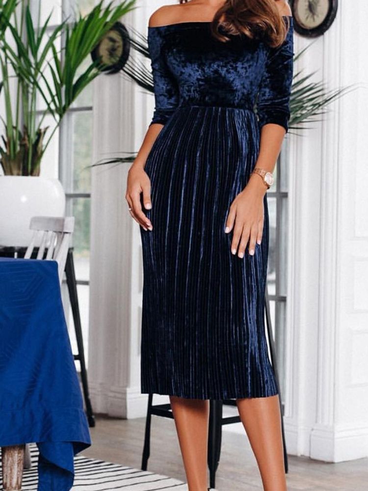 Robe Plissée D'automne À Manches Trois-quarts Pour Femmes