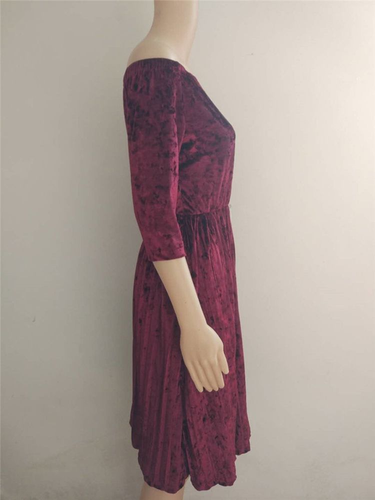 Robe Plissée D'automne À Manches Trois-quarts Pour Femmes