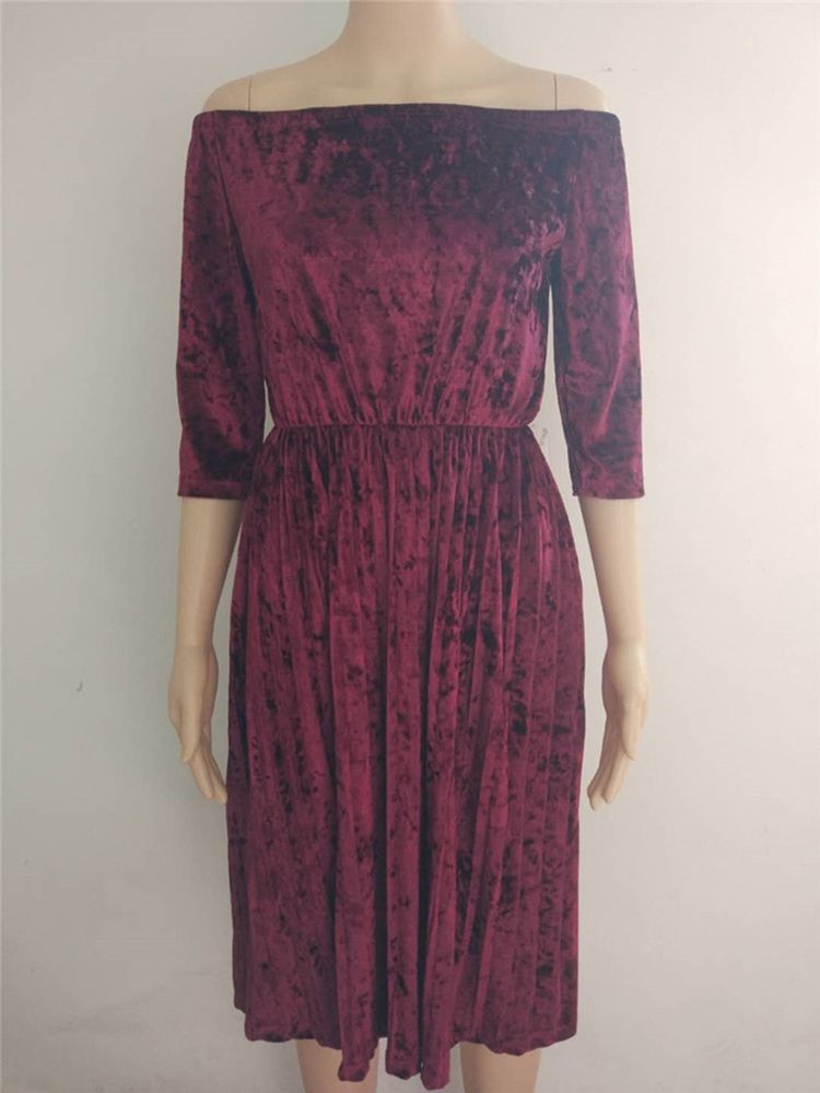Robe Plissée D'automne À Manches Trois-quarts Pour Femmes