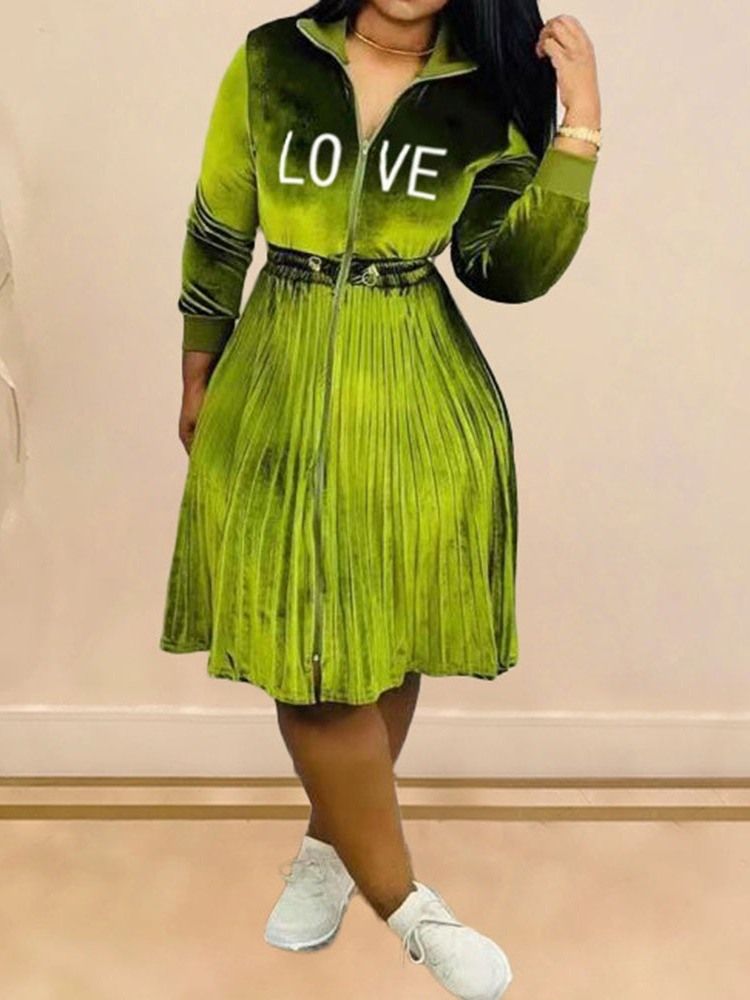 Robe Plissée À Manches Longues Et Taille Mi-mollet Pour Femme