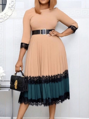 Robe Pull Femme À Manches Trois-quarts Et Col Rond Mi-mollet