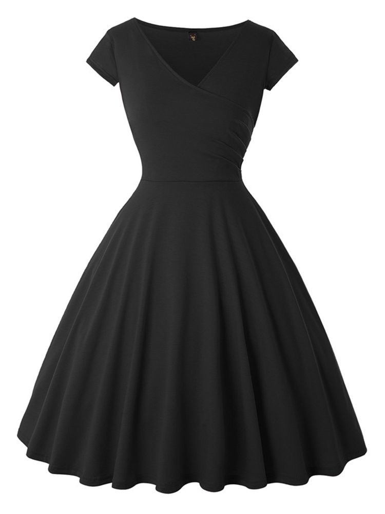 Robe Pull À Manches Courtes Et À Encolure En V Pour Femme