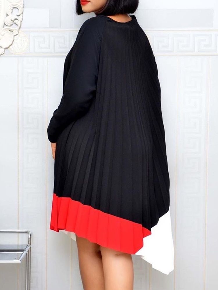 Robe Régulière Plissée À Col Rond Et Mi-mollet Pour Femmes