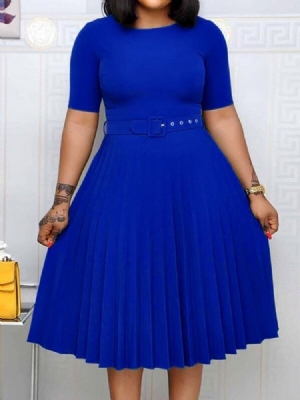 Robe Régulière Plissée À Manches Courtes Et À Manches Courtes Pour Femmes