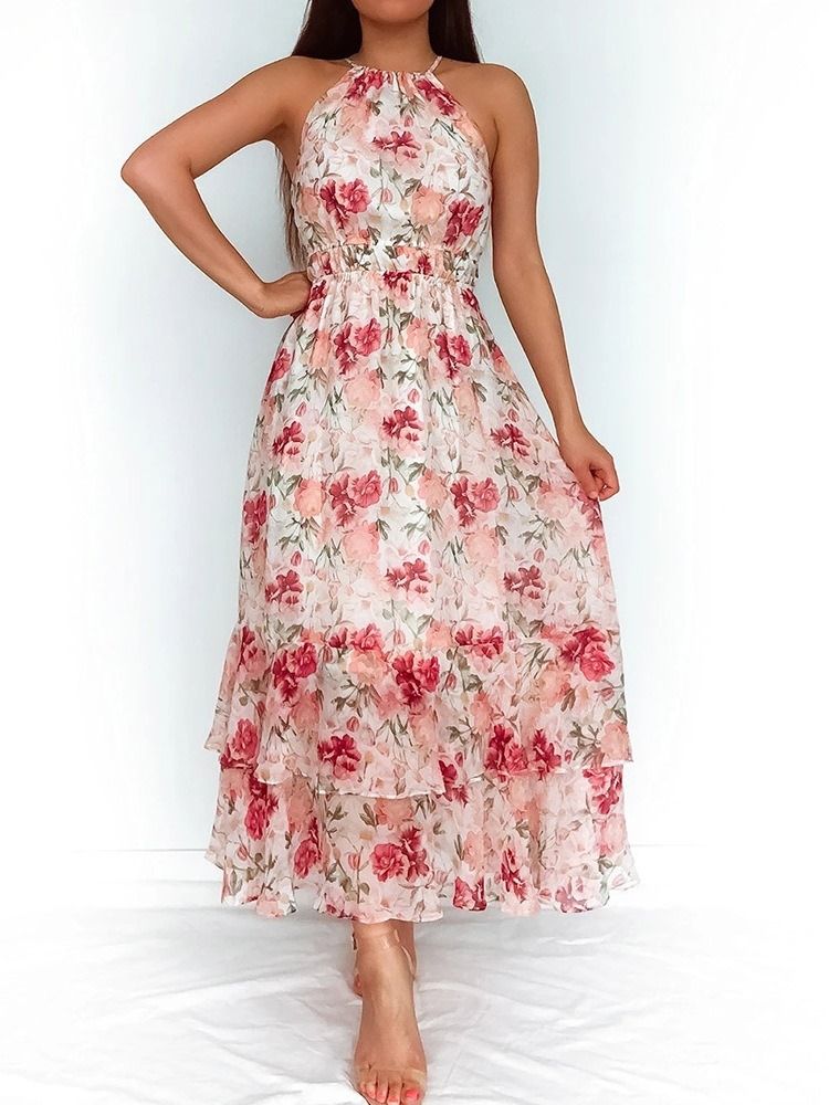 Robe Sans Manches Imprimée À La Cheville Robe Taille Haute Robe Longue Fleurie Robes De Plage Pour Femmes