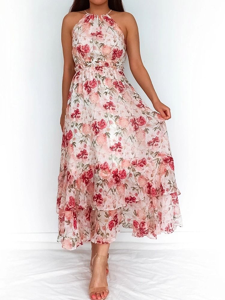Robe Sans Manches Imprimée À La Cheville Robe Taille Haute Robe Longue Fleurie Robes De Plage Pour Femmes