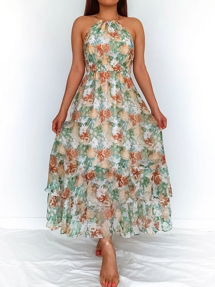 Robe Sans Manches Imprimée À La Cheville Robe Taille Haute Robe Longue Fleurie Robes De Plage Pour Femmes