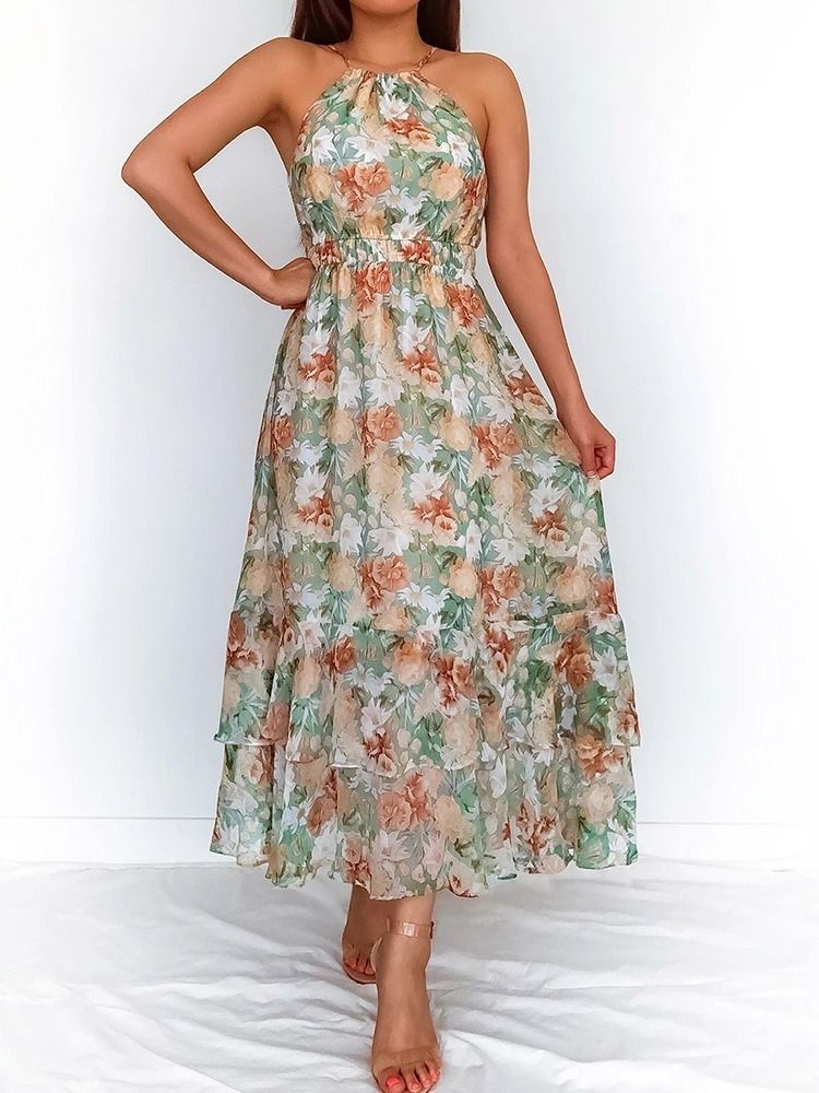 Robe Sans Manches Imprimée À La Cheville Robe Taille Haute Robe Longue Fleurie Robes De Plage Pour Femmes