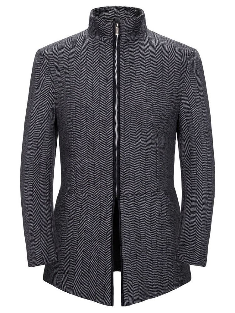 Manteau Mi-long À Glissière De Couleur Unie Pour Hommes