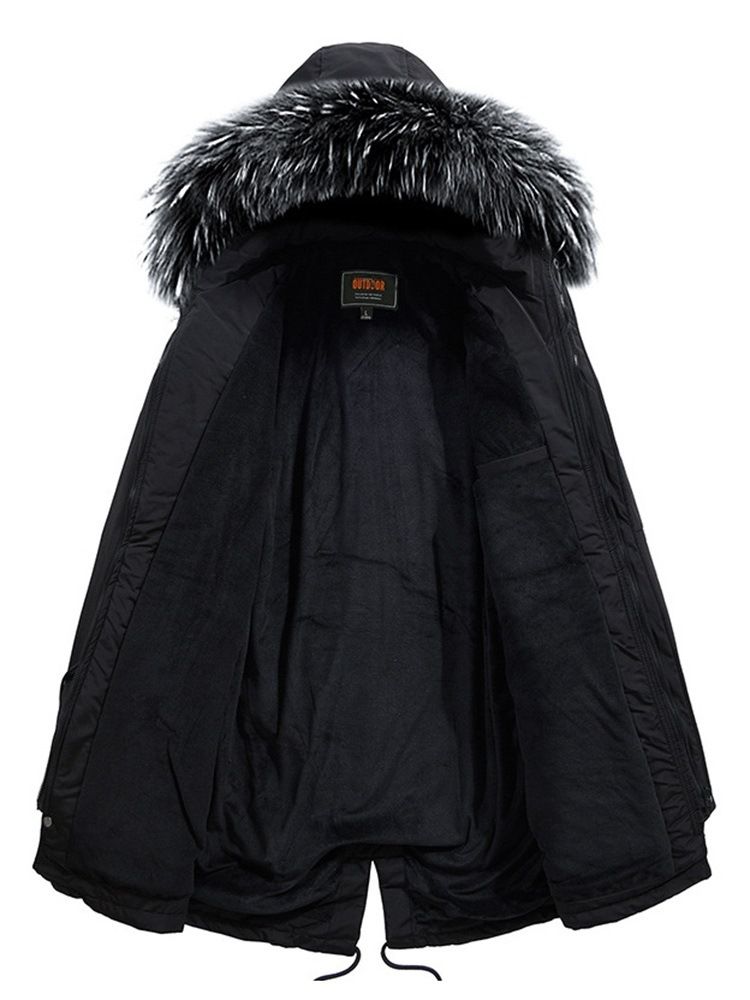 Veste En Duvet Décontractée Pour Hommes À Capuche Mi-longue À Capuche En Fourrure Unie