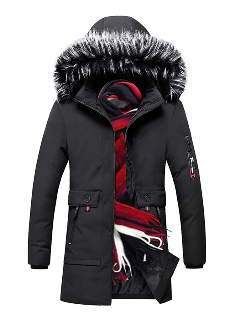 Veste En Duvet Décontractée Mi-longue À Blocs De Couleurs Pour Hommes