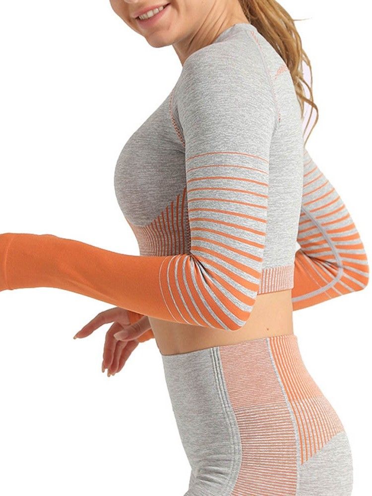 Hauts À Manches Longues De Badminton À Rayures Respirantes En Polyester Pour Femmes