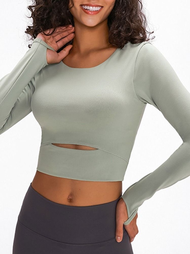 Hauts À Manches Longues Respirants Pour Femmes En Nylon Solide Avec Trous Pour Les Pouces