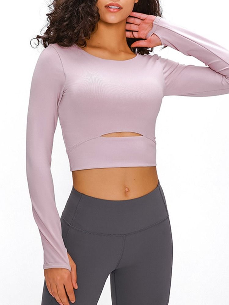 Hauts À Manches Longues Respirants Pour Femmes En Nylon Solide Avec Trous Pour Les Pouces