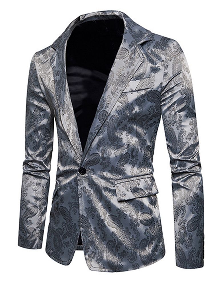 Blazer Pour Hommes À Revers Cranté Et Imprimé À Poche