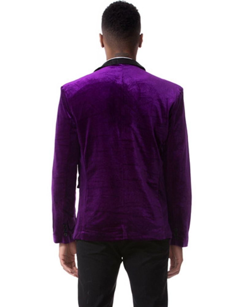 Blazer En Velours Côtelé Uni À Revers Cranté Et Boutonnage Simple Vogue Pour Hommes