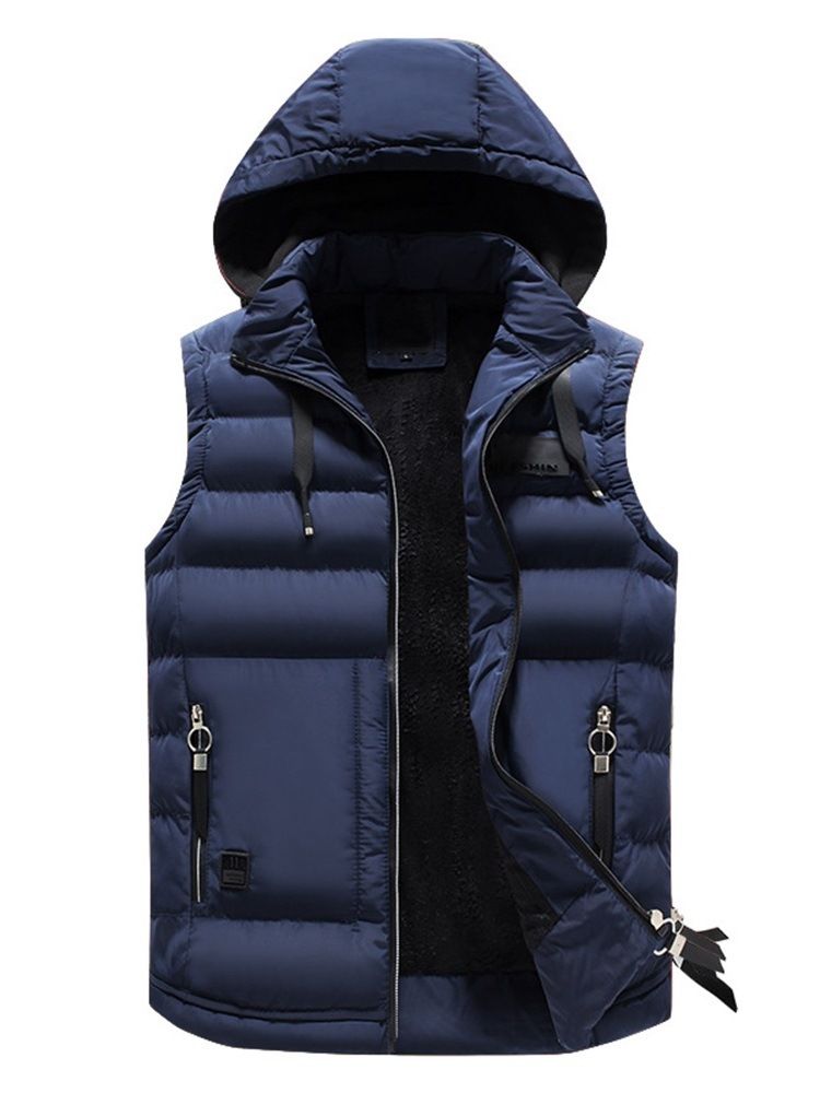 Gilet Matelassé À Capuche Unie À Poche Zippée Amovible