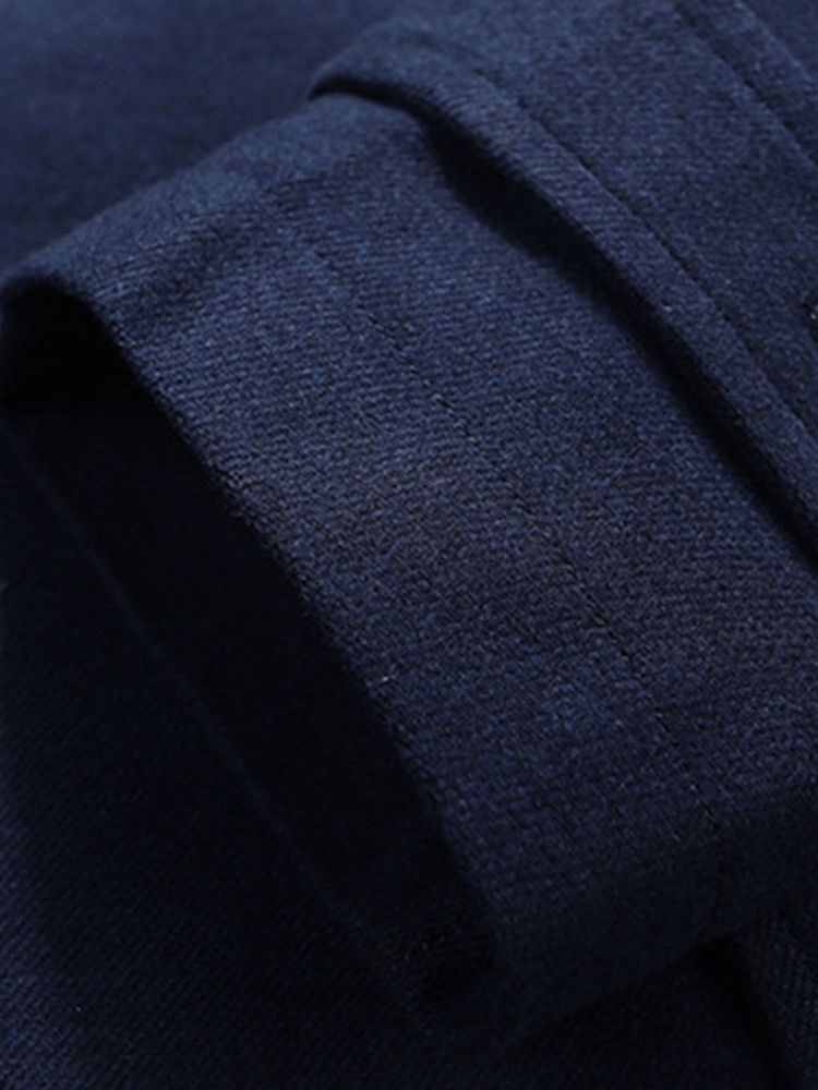 Manteau Uni Mi-long À Poche Décontractée Droite Pour Hommes