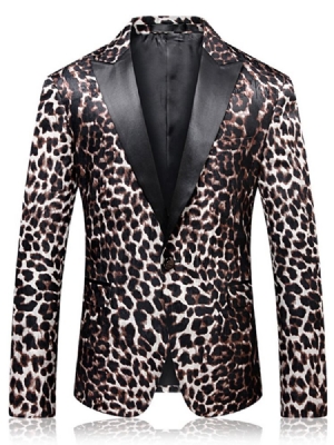 Veste Blazer Slim À Revers Cranté Pour Homme À Un Bouton Léopard