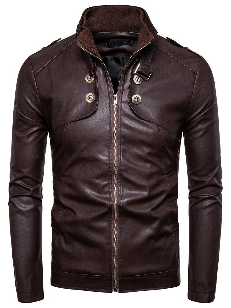 Veste En Cuir Européenne Mince À Col Montant Standard Pour Hommes