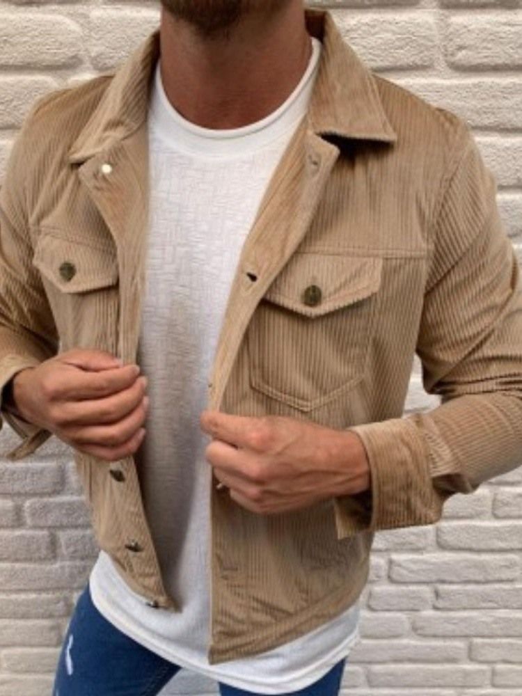 Veste Décontractée Pour Hommes De Style Automne À Revers Avec Poche De Couleur Unie