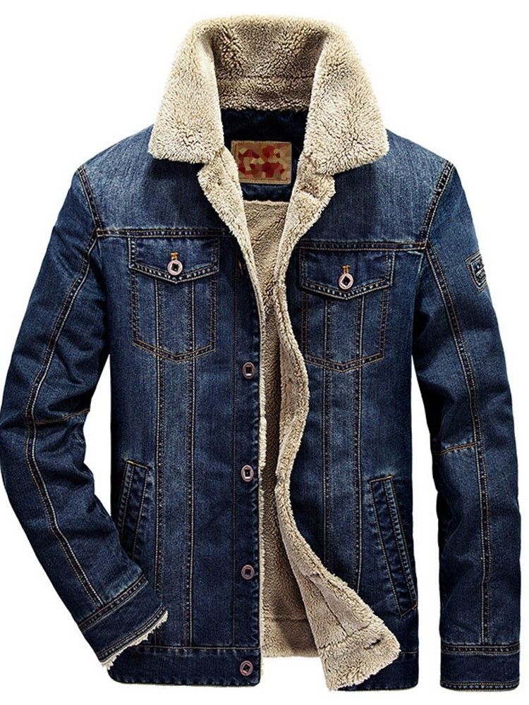 Veste D'hiver À Boutonnage Simple Pour Hommes Avec Poche Et Revers