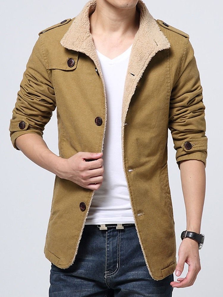 Veste D'hiver À Simple Boutonnage En Molleton Unie Pour Hommes