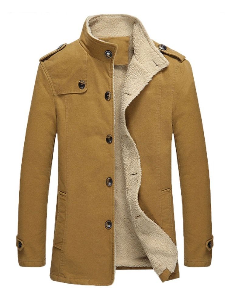 Veste D'hiver À Simple Boutonnage En Molleton Unie Pour Hommes