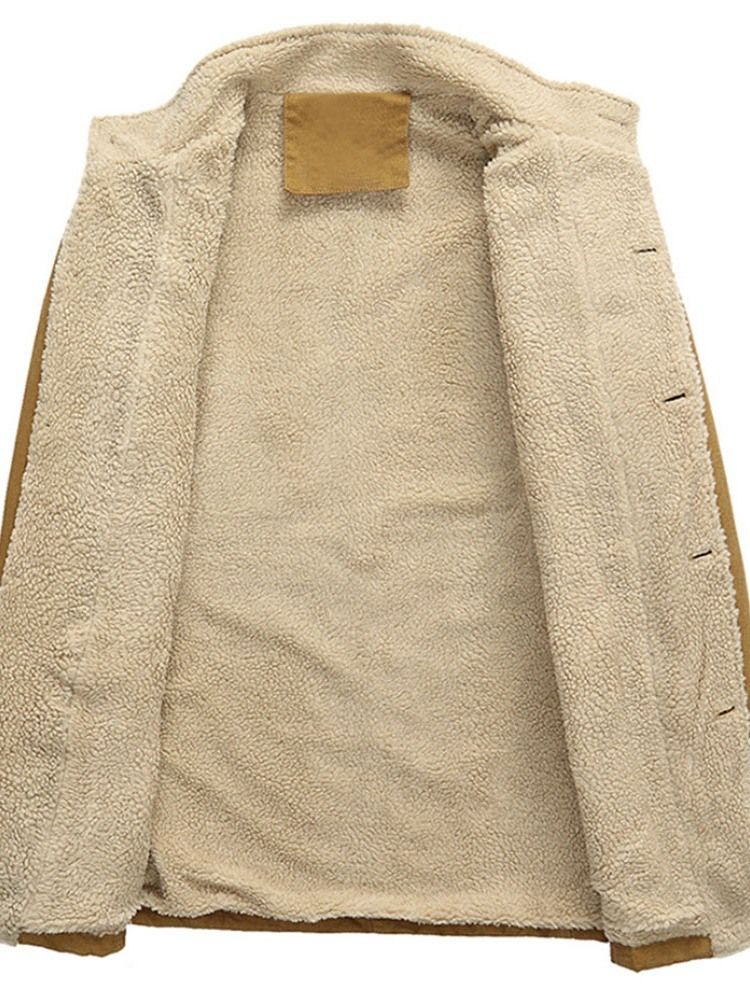 Veste D'hiver À Simple Boutonnage En Molleton Unie Pour Hommes