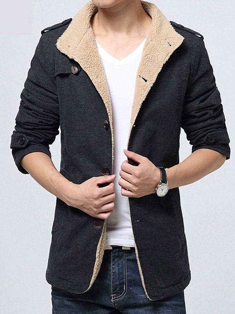 Veste D'hiver À Simple Boutonnage En Molleton Unie Pour Hommes