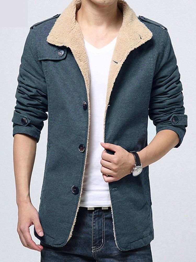Veste D'hiver À Simple Boutonnage En Molleton Unie Pour Hommes