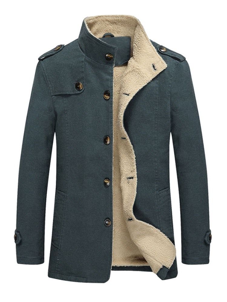 Veste D'hiver À Simple Boutonnage En Molleton Unie Pour Hommes