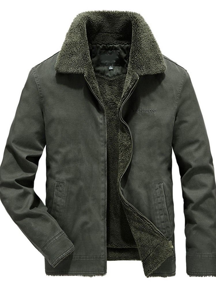 Veste Pour Hommes À Fermeture Éclair Droite Unie Avec Broderie À Revers
